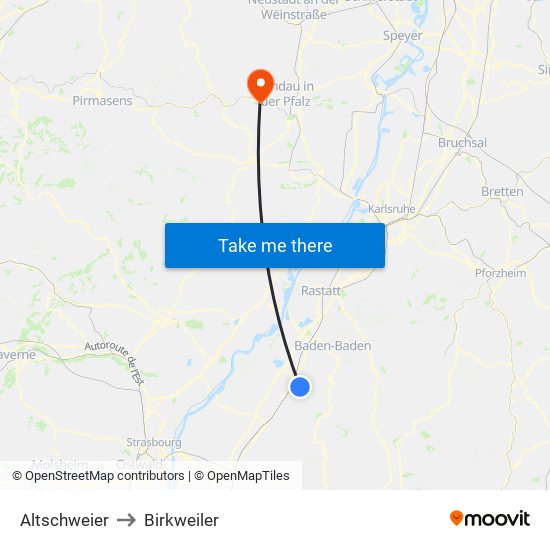 Altschweier to Birkweiler map
