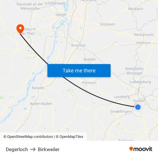 Degerloch to Birkweiler map