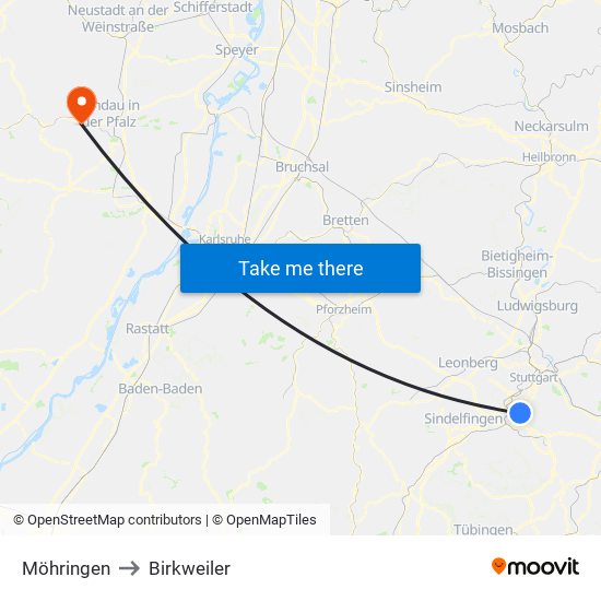 Möhringen to Birkweiler map