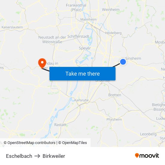 Eschelbach to Birkweiler map