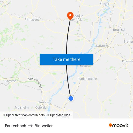 Fautenbach to Birkweiler map