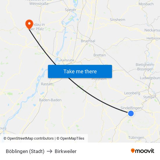 Böblingen (Stadt) to Birkweiler map