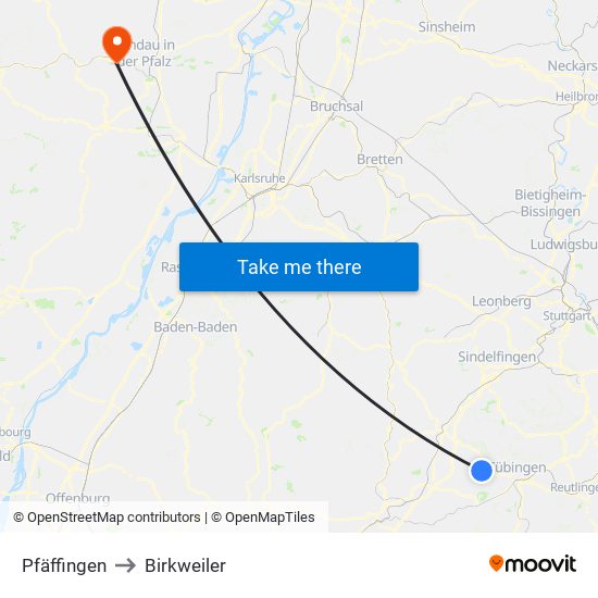 Pfäffingen to Birkweiler map