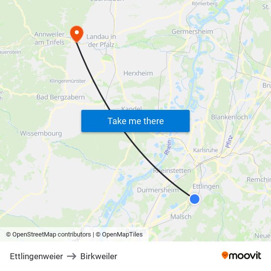 Ettlingenweier to Birkweiler map