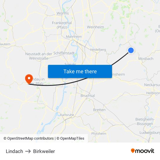 Lindach to Birkweiler map