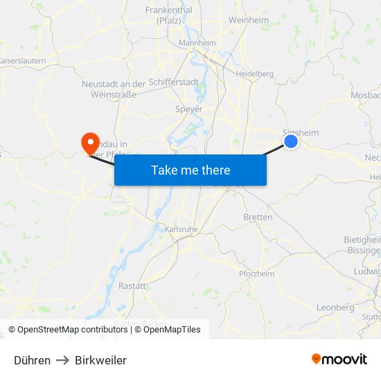 Dühren to Birkweiler map