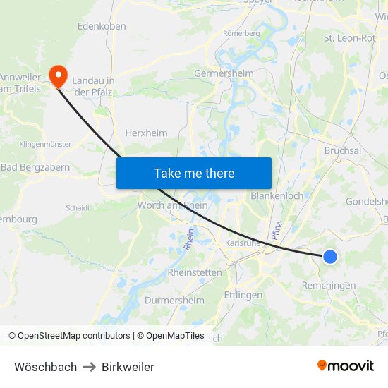 Wöschbach to Birkweiler map