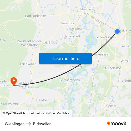 Wieblingen to Birkweiler map