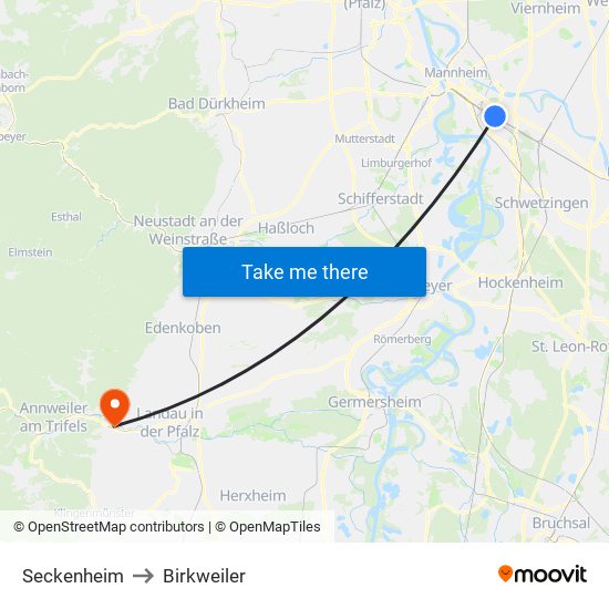 Seckenheim to Birkweiler map