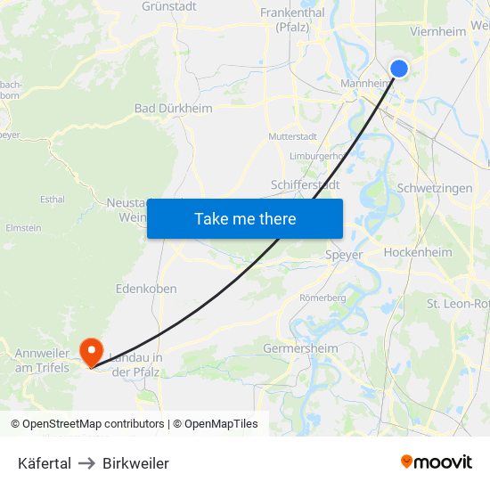 Käfertal to Birkweiler map