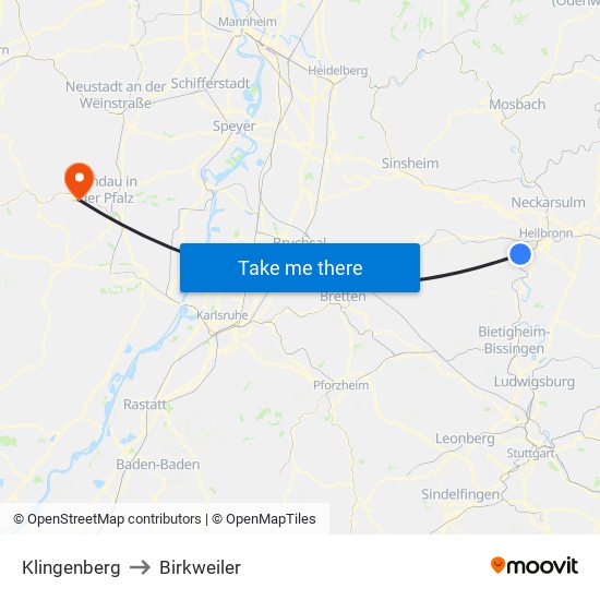 Klingenberg to Birkweiler map