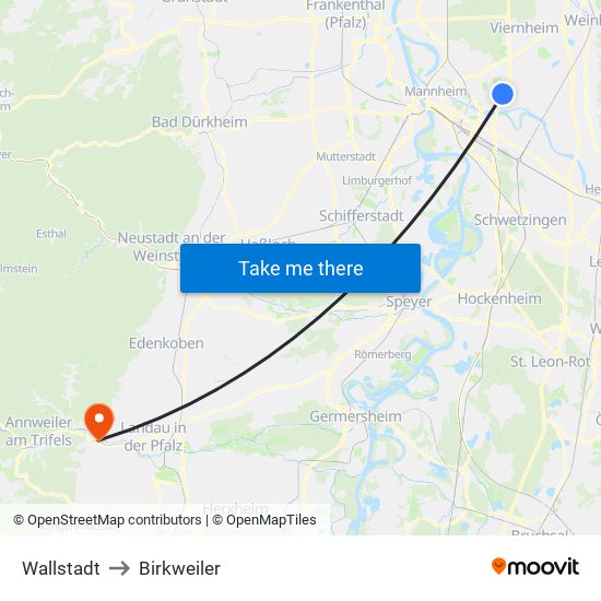 Wallstadt to Birkweiler map