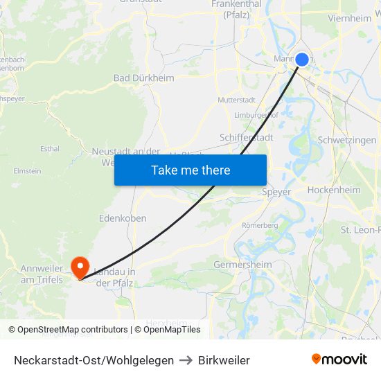 Neckarstadt-Ost/Wohlgelegen to Birkweiler map