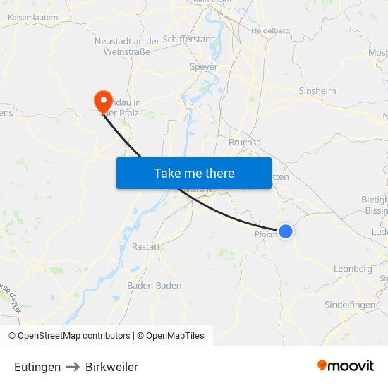 Eutingen to Birkweiler map