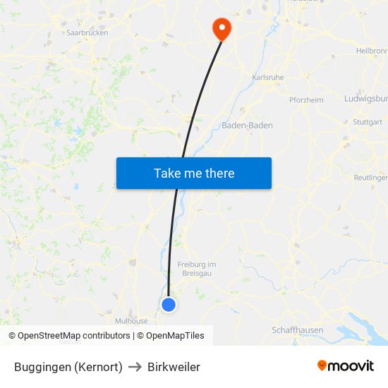 Buggingen (Kernort) to Birkweiler map