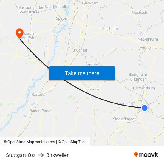 Stuttgart-Ost to Birkweiler map