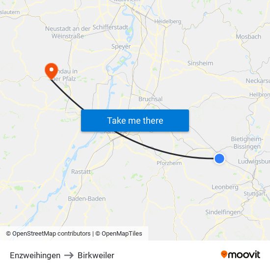 Enzweihingen to Birkweiler map