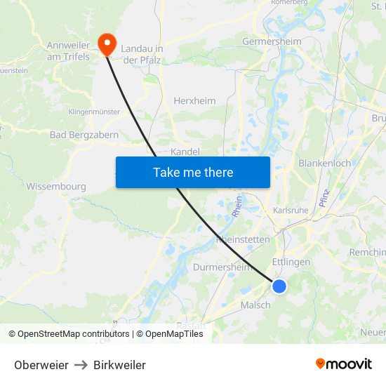 Oberweier to Birkweiler map