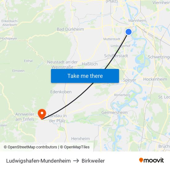 Ludwigshafen-Mundenheim to Birkweiler map