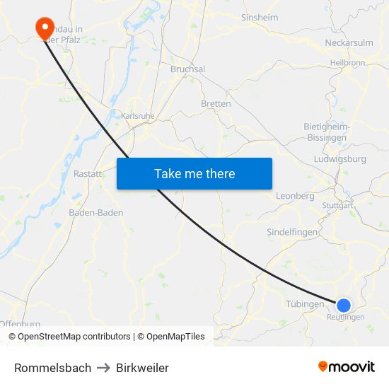 Rommelsbach to Birkweiler map