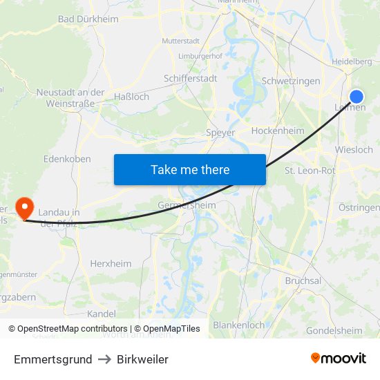 Emmertsgrund to Birkweiler map