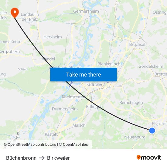 Büchenbronn to Birkweiler map