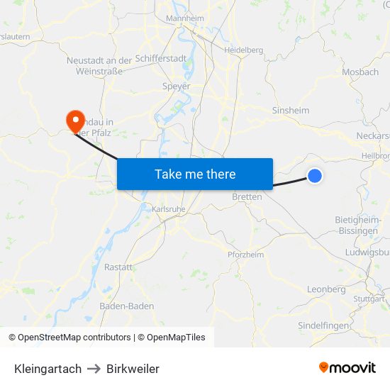 Kleingartach to Birkweiler map
