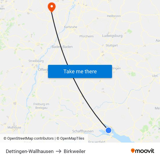 Dettingen-Wallhausen to Birkweiler map