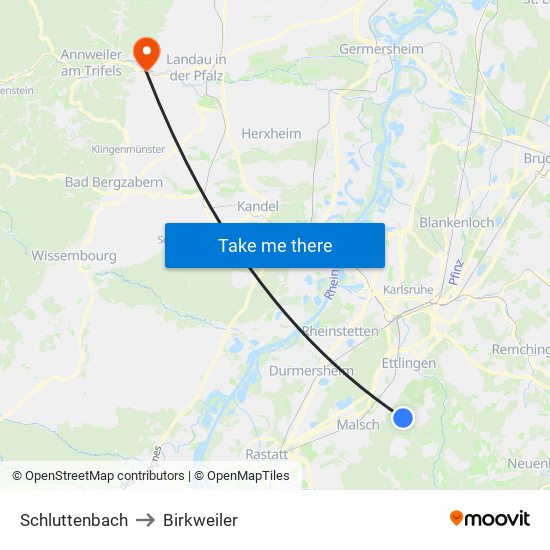 Schluttenbach to Birkweiler map