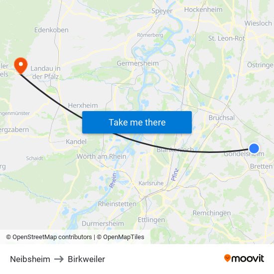Neibsheim to Birkweiler map