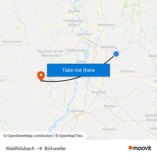 Waldhilsbach to Birkweiler map