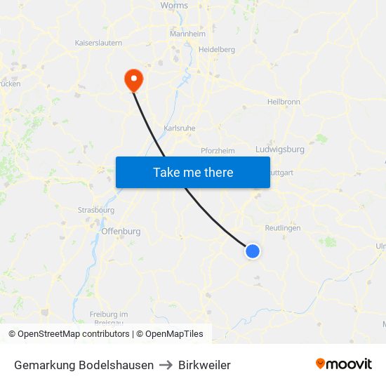 Gemarkung Bodelshausen to Birkweiler map