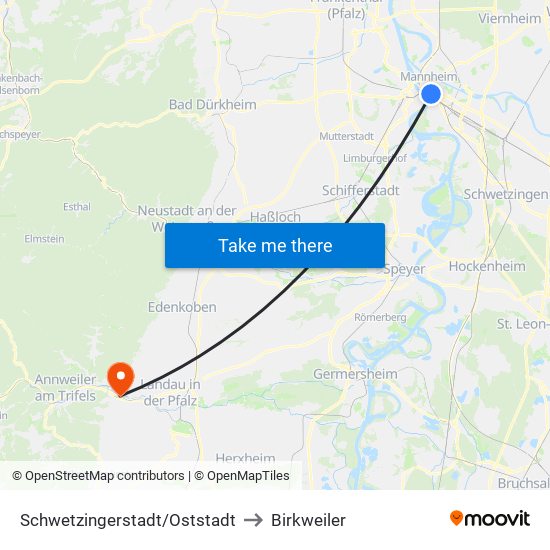 Schwetzingerstadt/Oststadt to Birkweiler map