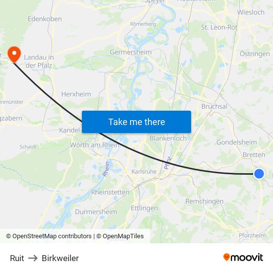 Ruit to Birkweiler map