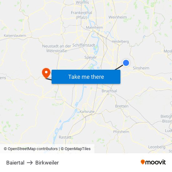 Baiertal to Birkweiler map