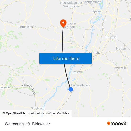 Weitenung to Birkweiler map