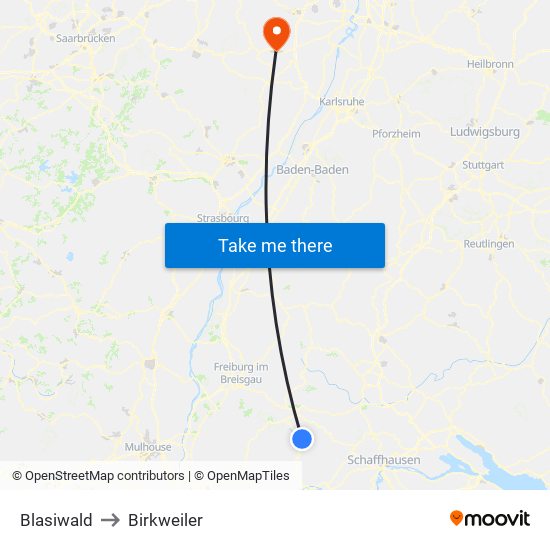 Blasiwald to Birkweiler map