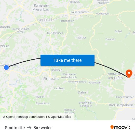 Stadtmitte to Birkweiler map