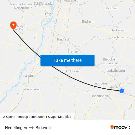 Hedelfingen to Birkweiler map