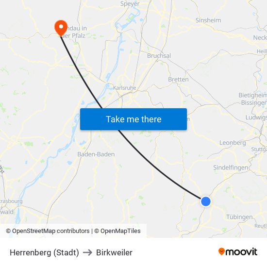 Herrenberg (Stadt) to Birkweiler map