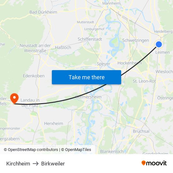 Kirchheim to Birkweiler map