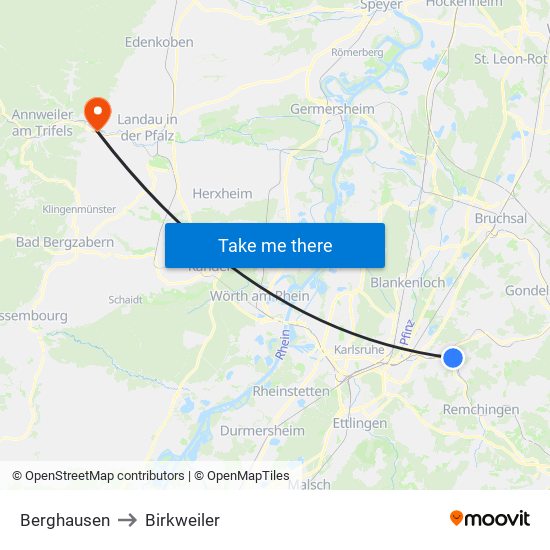 Berghausen to Birkweiler map