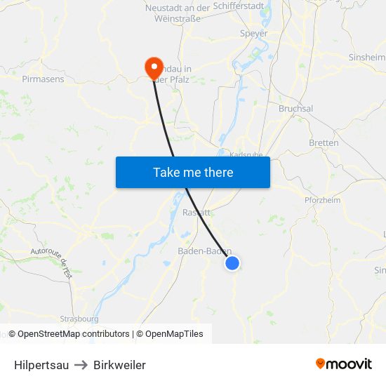 Hilpertsau to Birkweiler map