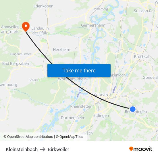 Kleinsteinbach to Birkweiler map