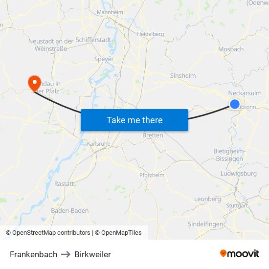 Frankenbach to Birkweiler map