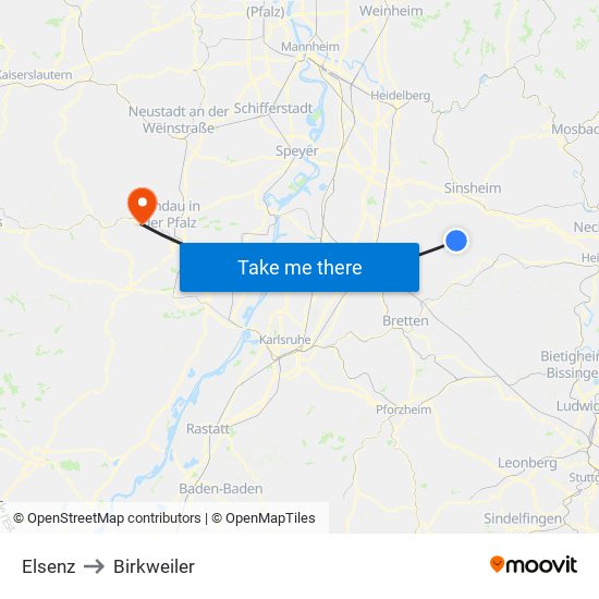 Elsenz to Birkweiler map
