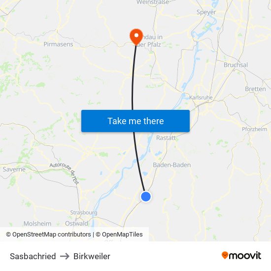 Sasbachried to Birkweiler map