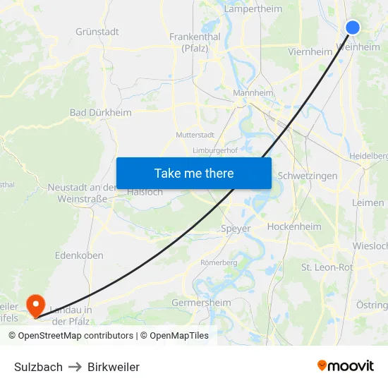 Sulzbach to Birkweiler map