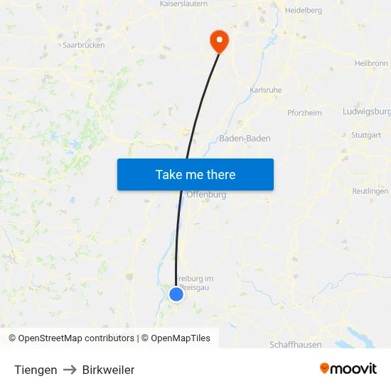 Tiengen to Birkweiler map