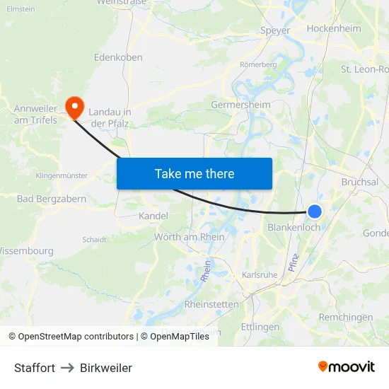 Staffort to Birkweiler map